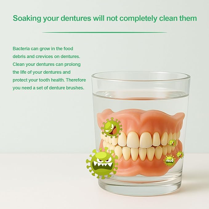 Denture Brush 4Pcs Denture Toothbrushes,Denture Cleaning Care Cleaning Brush,Double Sided Toothbrush for Denture Cleaning Care
