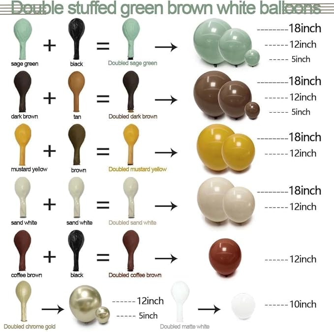 Green Brown Balloon Arch Double Stuffed Latex Sage Green White Gold Balloons Mustard Yellow White Balloon Garland For Birthday Baby Shower Safari Jungle Wooland Garden Theme Party Decor