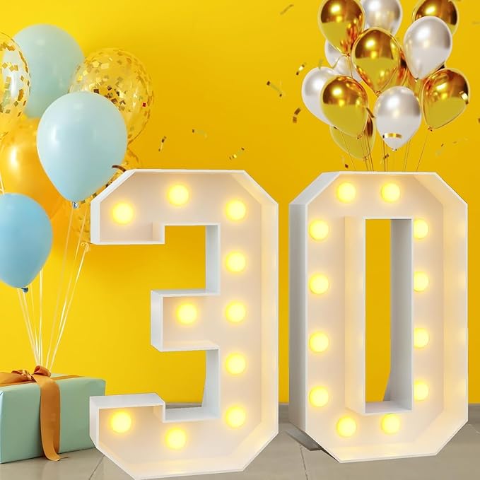 Marquee 4ft Numbers with Light up Number 30 White Mosaic Frame Slots-in Letter 30 for 30th Birthday Party Decorations Pre-Cut Cardboard Large Giant Cut-Out Thick Foam Board Sign Anniversary