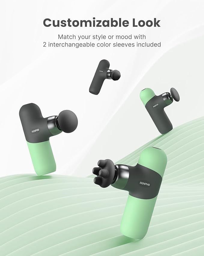 RENPHO Mini Thermal Massage Gun with Heat, Valentines Birthday Gifts for Women Men, Portable Deep Tissue Percussion Massager, Color Silicone Sleeves Travel Size with Carry Case, Spearmint