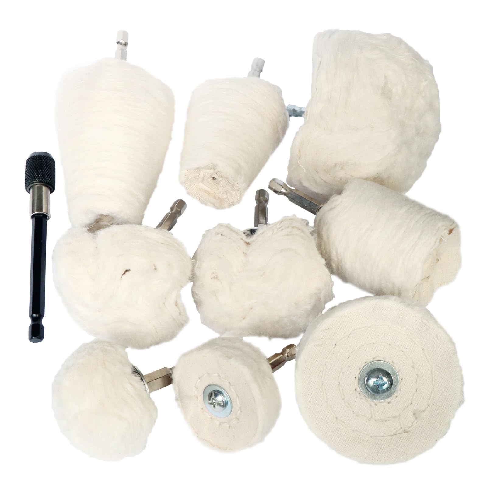 10pcs Cotton Polishing Wheel Kit for Drill, Buffing Wheels for Aluminum Polish, Chrome,Stainless Steel,Metal,Car Detailing Drill