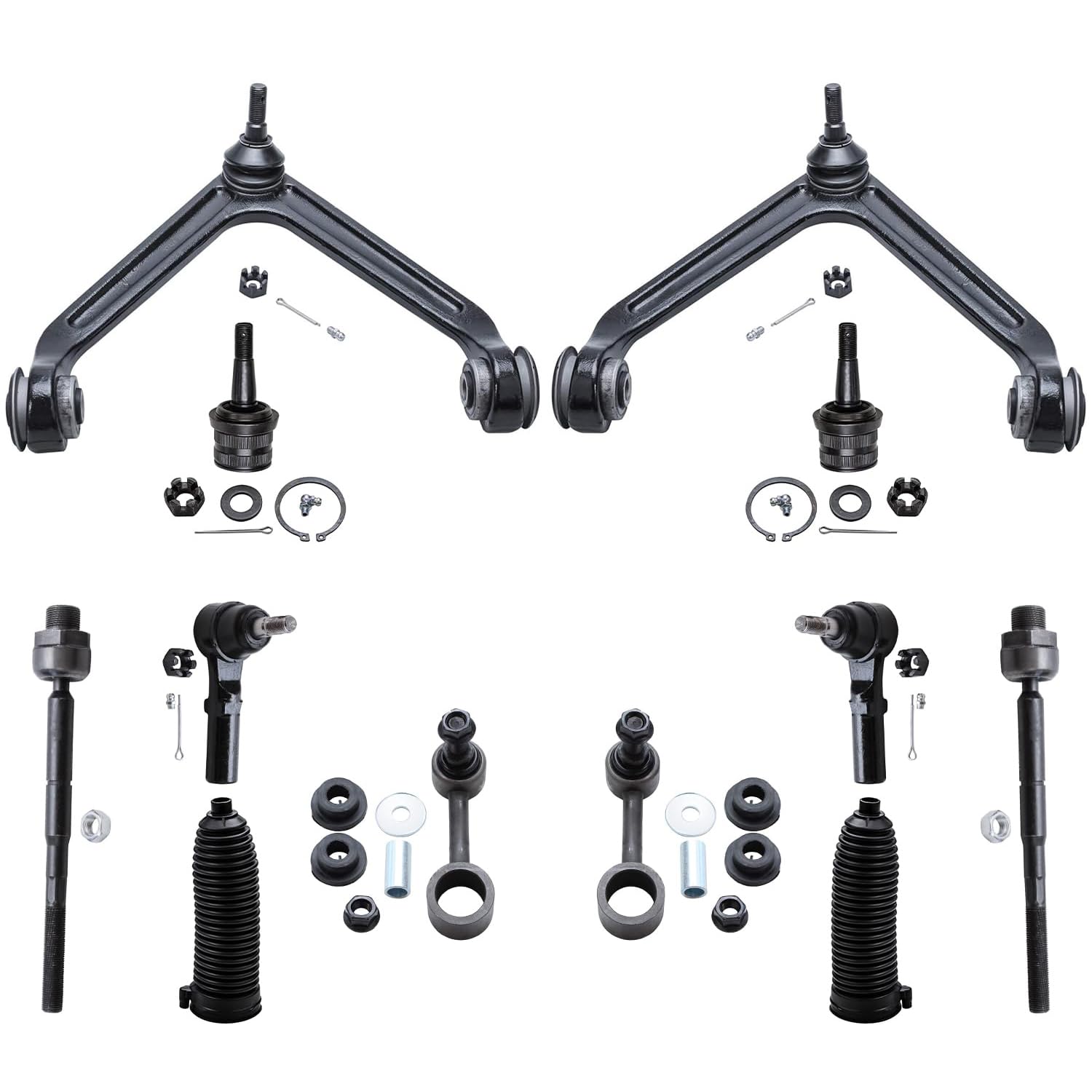 Detroit Axle - Front End 12pc Suspension Kit for 2004-2009 Dodge Durango Chrysler Aspen 2005 2006 2007 2008, 2 Upper Control Arm