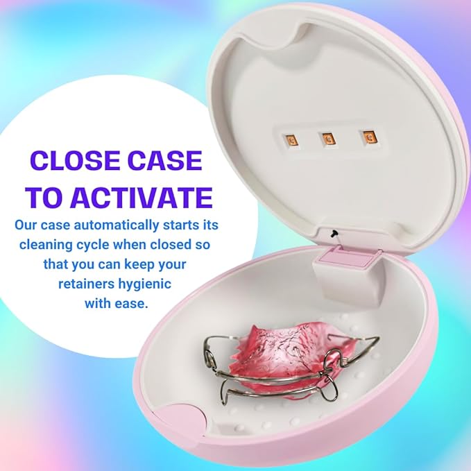 UVC Retainer Case, TARE Case, Compatible with Invisalign, Mouth Guard Case, Dental Braces Case, Slim UVC Case, Battery Powered, Aligner (Light Pink), UVC Mouth Guard Case,