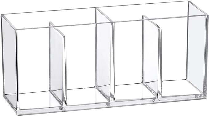 Amazing Abby - Glamour - Acrylic 4-Compartment Makeup Organizer, Transparent Plastic Makeup Brush Holder, Perfect Bathroom Vanity Storage Solution for Makeup Brushes, Eyebrow Pencils, and More