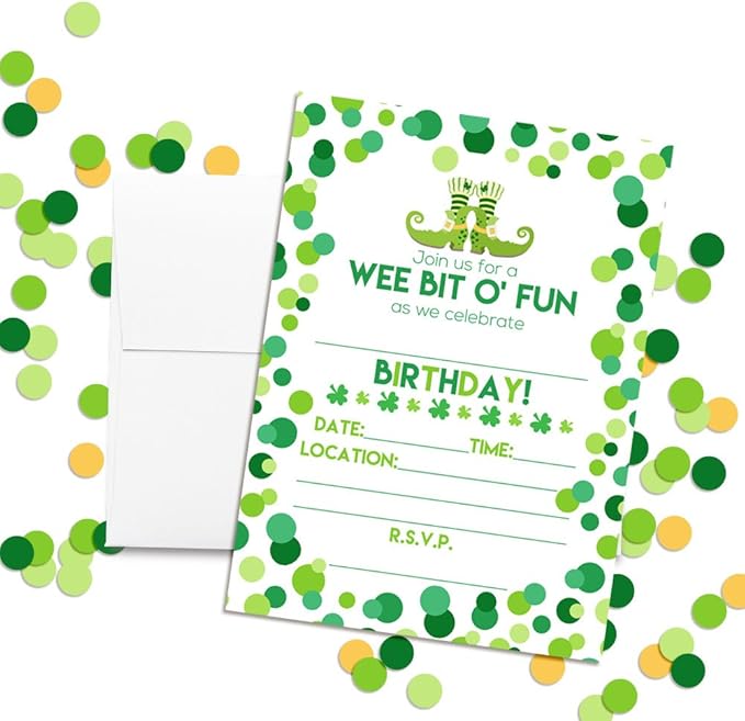 Amanda Creation Wee Bit O' Fun St. Patrick's Day Themed Birthday Party Fill In Invitations set of 20 with envelopes