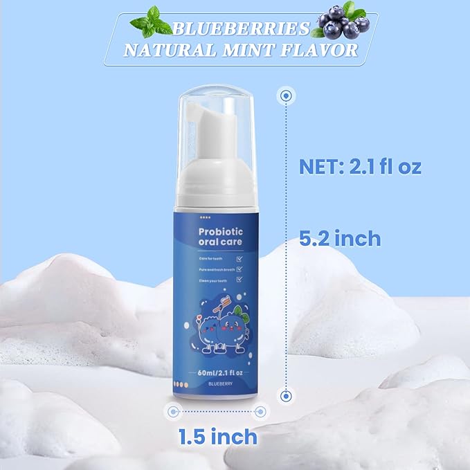 Fluoride Free Foam Kids Toothpaste - Natural Teeth Clean and Whitening Toothpaste with Blueberry Mint Flavor for U Shaped Toothbrush Travel Size (Blueberry)