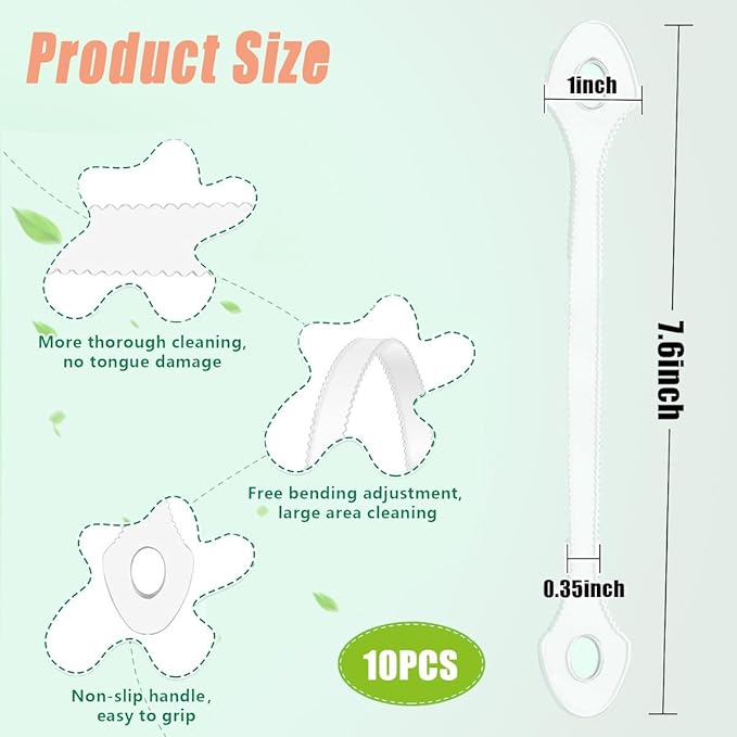 10 Count Disposable Tongue Scraper, Tongue Cleaner for Adults and Kids, Ergonomic plastic tongue scraper,Tongue Scrubber for Oral Care,Reduce Bad Breath,Promote Fresh Breath