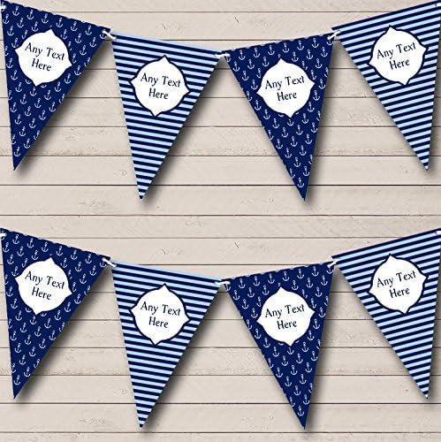 Navy Blue Nautical Sailing Anchor Stripes Personalized Birthday Party Bunting - Hanging Party Decoration - Birthday Party Banner Garland | Decorative Party Supplies
