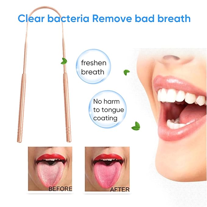 Copper Tongue Scraper (2 Pack), Tongue Cleaner for Reduce Bad Breath, Tongue Scrapers for Adults & Kids, 100% Copper Metal Tongue Scrubber Set for Oral Care & Easy to Use (long-handle)