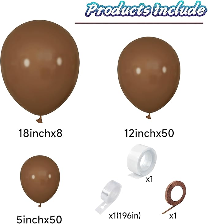 KAWKALSH Brown Balloon Arch Kit 111Pcs 18 12 5 Inch Latex Party Balloons Garland for Birthday Baby Shower Wedding Engagement Anniversary Christmas Party Decorations