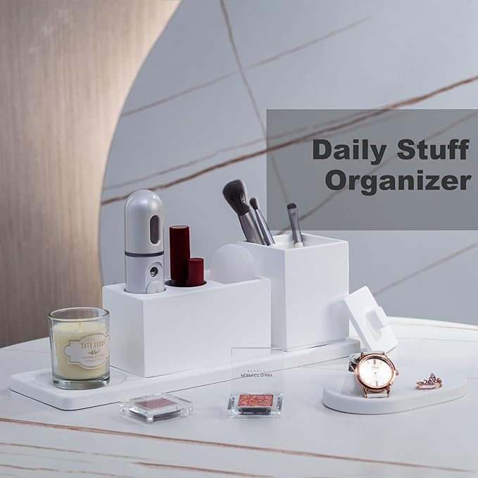 Ceramic Toothbrush Holders for Bathrooms, White Bathroom Accessories Diatomite, Electric Toothbrush Holder Countertop with Toothbrush Holders, Soap Dish Set
