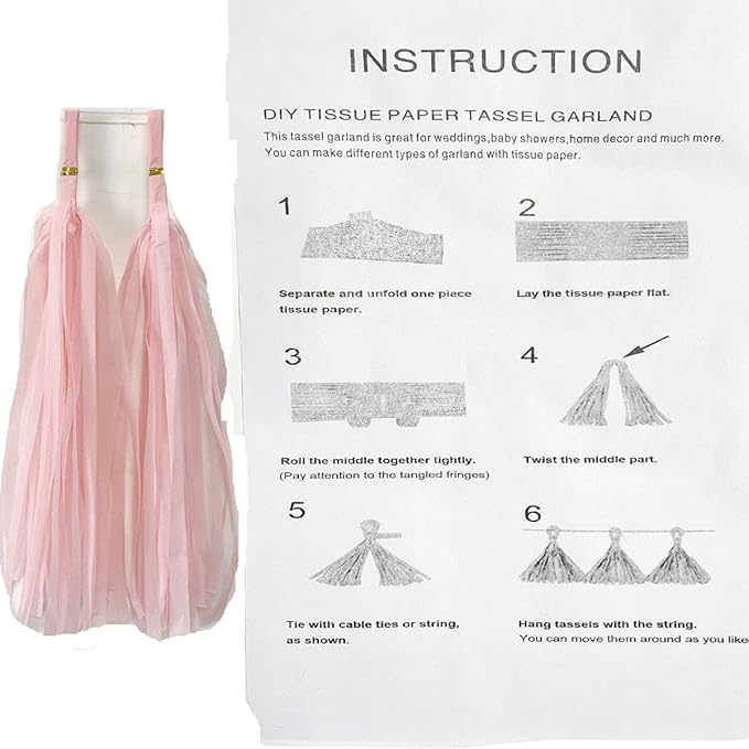 Tissue Paper Tassels Garland Banner Table Decor Party Banner Wedding Birthday Baby Shower Nursery Party Decorations Supplies (20, Lt-Pink)