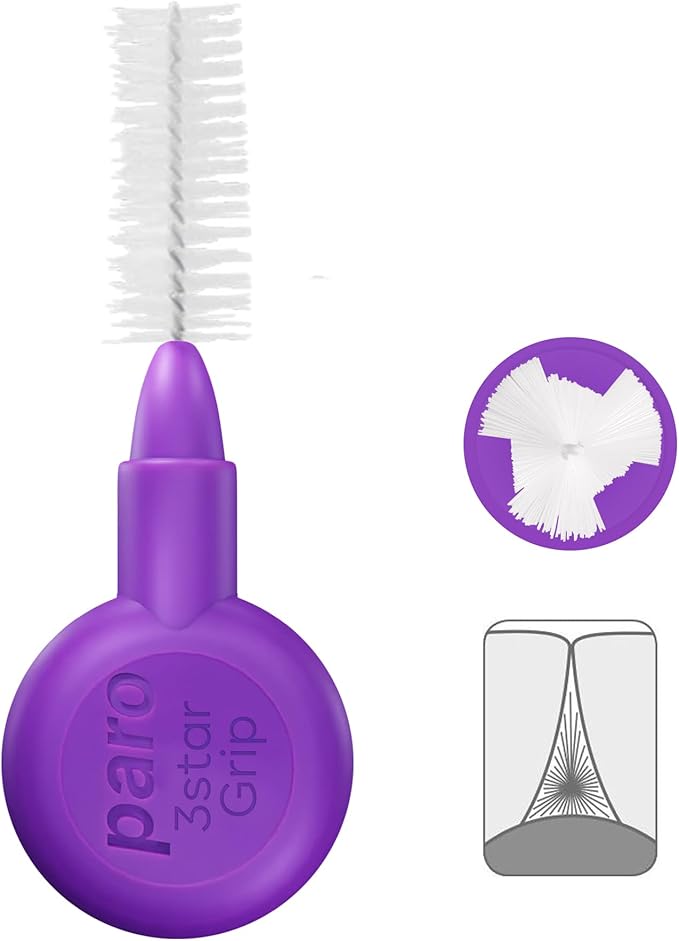 Paro Swiss 3Star-Grip Interdental Brushes – Medium-Coarse, Triangular, Violet, 7mm, 4x1 Pack – Deep Between Teeth Cleaning