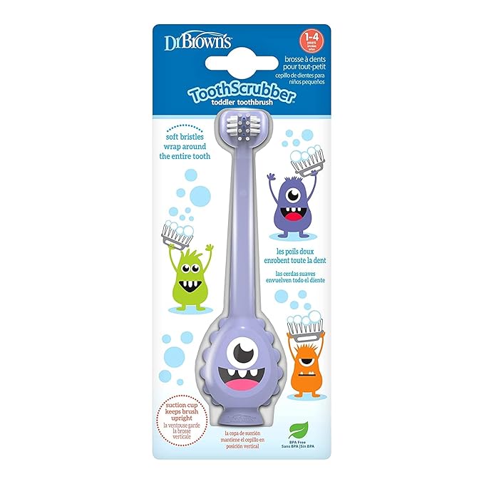 Dr. Brown's ToothScrubber Toddler Toothbrush Set, Monster with Strawberry Flavor Toothpaste