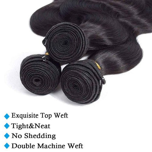 Cirvty 12A Human Hair Bundles 20 20 20 Inch Body Wave Bundles Human Hair Weave 3 Bundles Human Hair Weft Unprocessed Human Hair Bundles 100% Brazilian Human Hair Bundle Natural Black