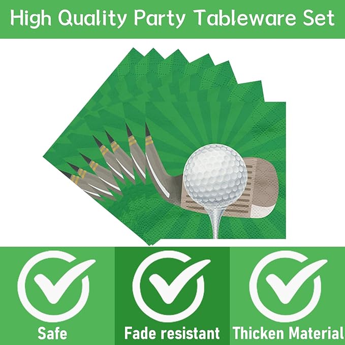 Rakuto Golf Party Plates Napkins, 64PCS Golf Party Decoration Supplies Tableware Set, Disposable Paper Plates Napkins Forks Birthdays Supplies(16 Guests)