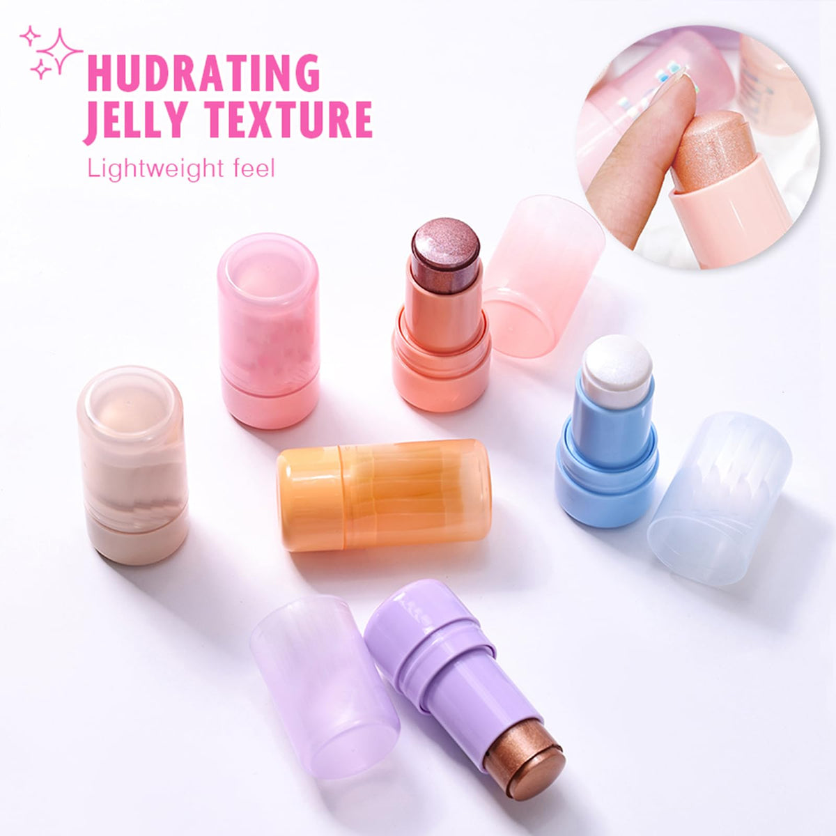 2pcs-Highlighter Stick Makeup, Shimmer Stick for Face & Body, Easy Blend & Long Lasting, Multi-Use Cream Highlighter Makeup for All Skin Types(#02+#03)