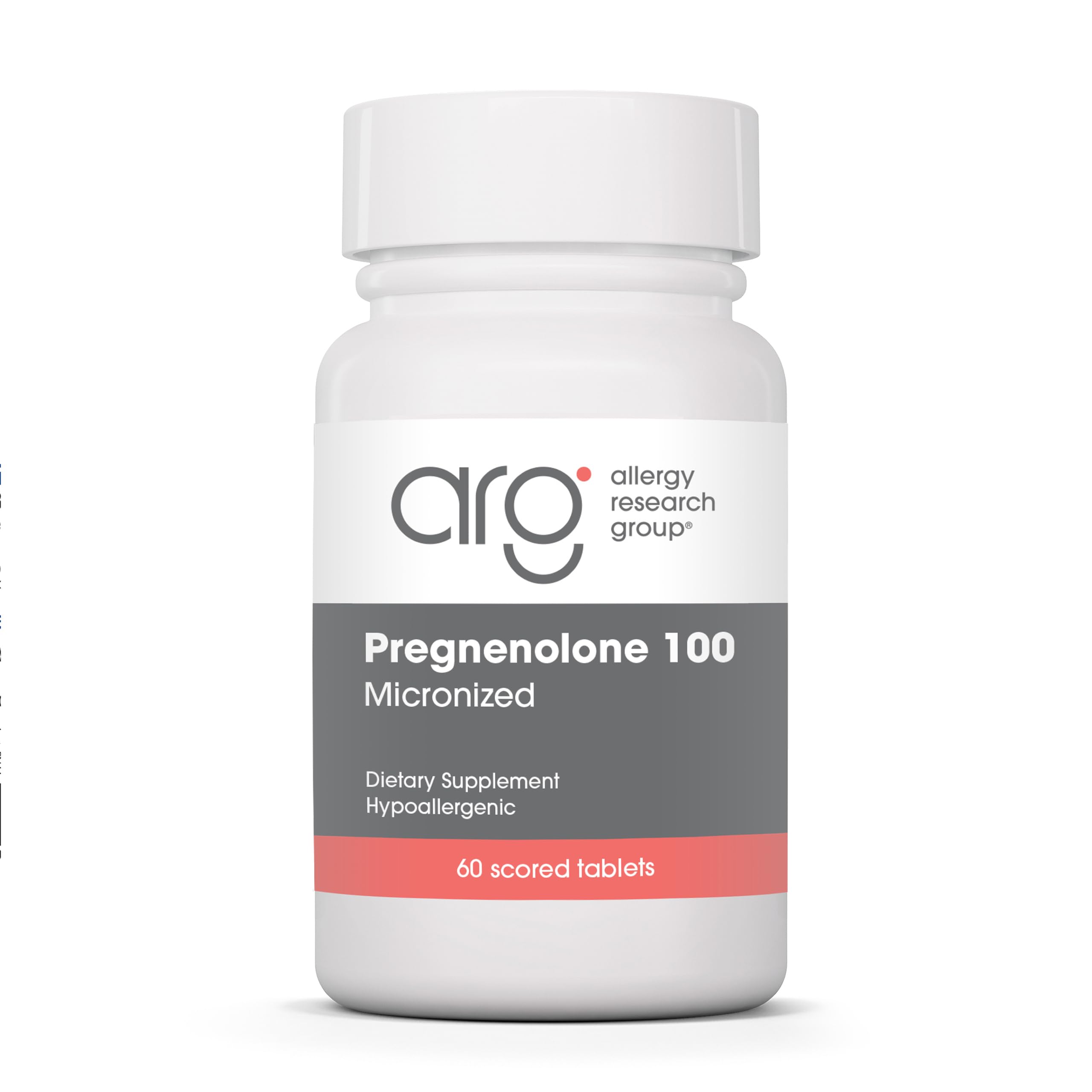 Allergy Research Group ARG Pregnenolone 100 mg - Micronized Hormone Precursor Support - Highly Bioavailable - Hypoallergenic - 60 Servings - 60 Scored Tablets