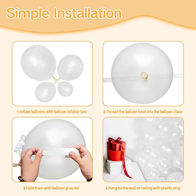 KAWKALSH Pearl White Balloons Different Sizes for Garland Arch, 134pcs Premium Party Latex Balloons for Birthday Party Graduation Wedding Anniversary Baby Shower Party Decoration