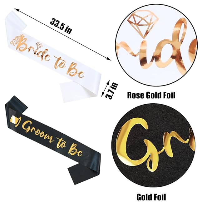 4 Pcs Bachelorette Party Decorations Bride & Groom to be Sash Tiara/Crown Veil Engagement Party Accessories Bridal Shower Gifts for Bride