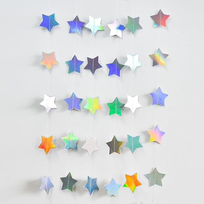 Iridescent Glitter Large Star Paper Garland Banner Décor 40 Feet Large Twinkle Star Hanging Bunting Banner Backdrop for Wedding Baby Shower Birthday Graduation Disco Party Decorations