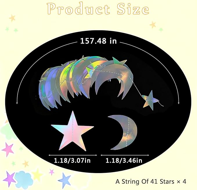 52 Feet Star Garland Banner Decorations for Party,Gold Star Hanging Bunting Banner Hanging Glitter Stars Garland Christmas Birthday Decorations (4 Pack Star and Moon)