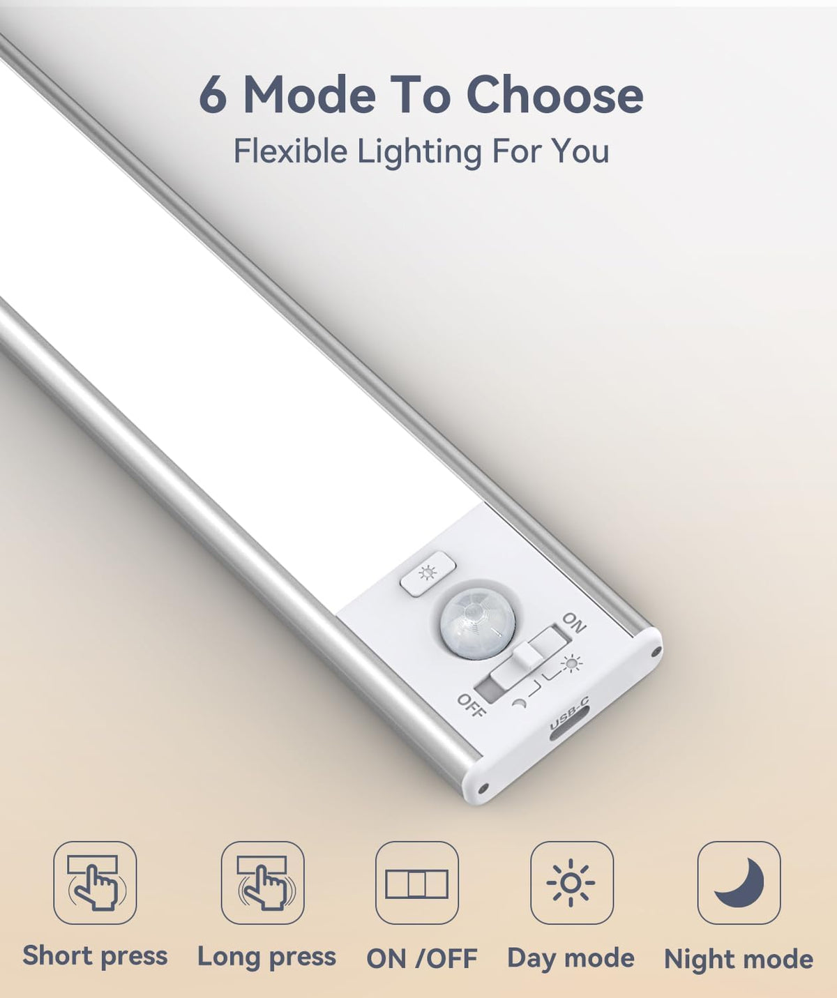 13inch Under Cabinet Lighting, 3200mAh Rechargeable Motion Sensor Light Indoor, LED Battery Operated Cabinet Lights, Dimmable Closet Light, Wireless Under Counter Lights for Kitchen (2pack)