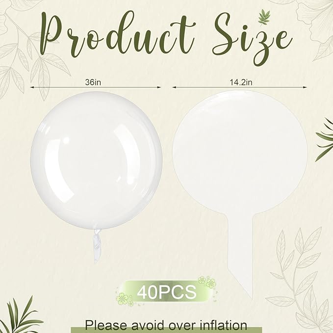 Sumind 40 Pcs Bobo Balloons Clear Balloons for Stuffing Bubble Transparente Burbuja for Valentines Christmas Wedding Birthday Party Decoration (36 Inch)