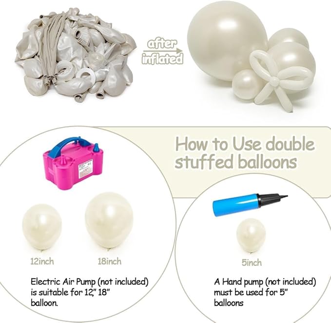 Pearl White Sand Balloon Double Stuffed White Balloons Garland Pearl Beige Ivory Arch Kit Cream Long Balloons Different Size for Birthday Wedding Baby Shower Anniversary Decoration