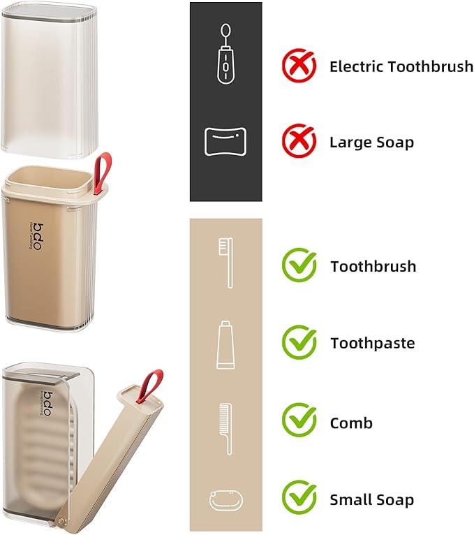 VITVITI Travel Soap Case Container, Portable Toothbrush Travel Case Dish Tray, 7.88 Inch Toothpaste Traveling Toothbrush Holder Set with Cover for Trip/Bathroom/Camping, Clear Coffee