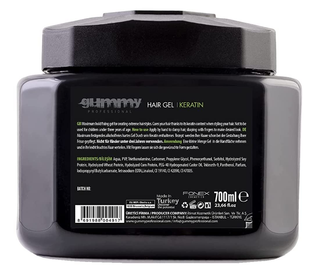 Gummy Hair Gel Maximum Hold Extreme Look Keratin 23.5 Ounce (Pack of 3)
