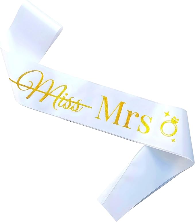 Bride to Be Sash, White Bachelorette Hen Party Decorations with Gold 'Miss Mrs', Funny Bridal Shower Gifts for Women, Future Wifey Engaged Era Supplies, I Said Yes Wedding Proposal Favors
