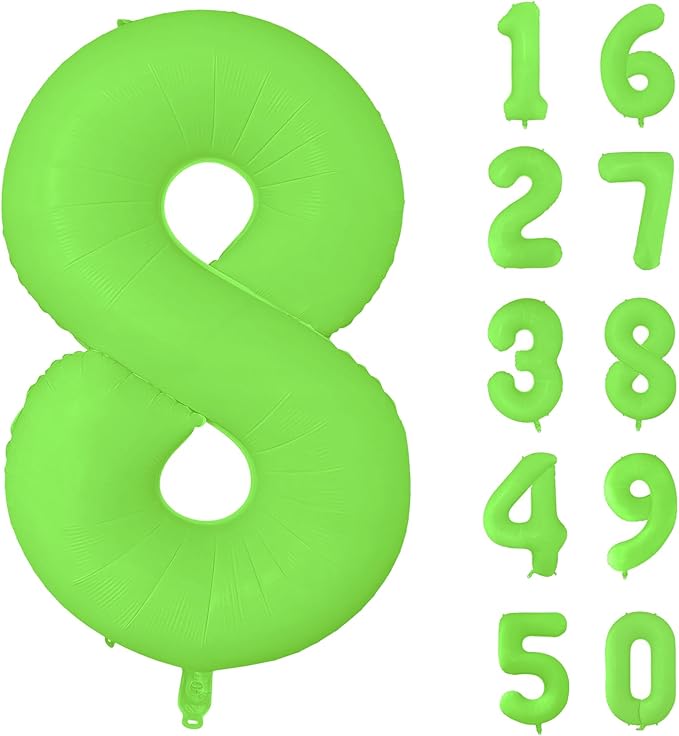 Fluorescent Green Number Balloon 40 inch Giant Foil Helium Balloons Green Number 8 Balloon for 8th Birthday Party Decorations