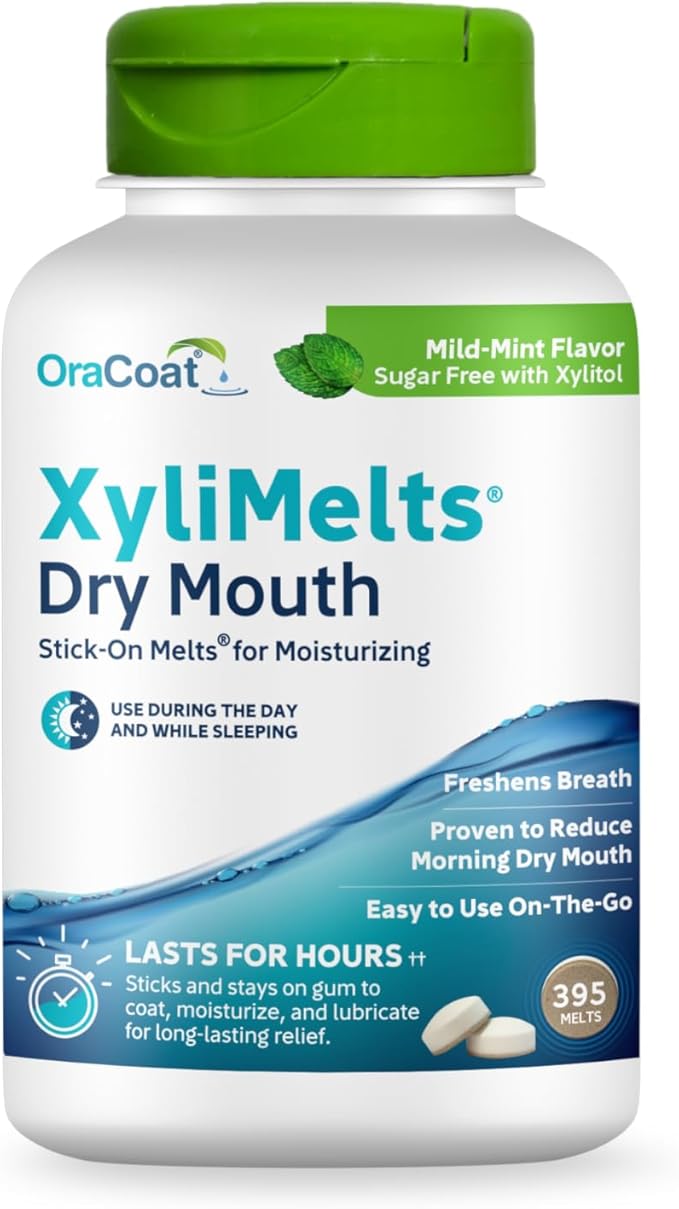 Oracoat XyliMelts for Dry Mouth Night Time or Day - Moisturizing Dry Mouth Adhering Discs, Sugar Free with Xylitol, 395 Count, Mint Flavor, 8-Hour Relief