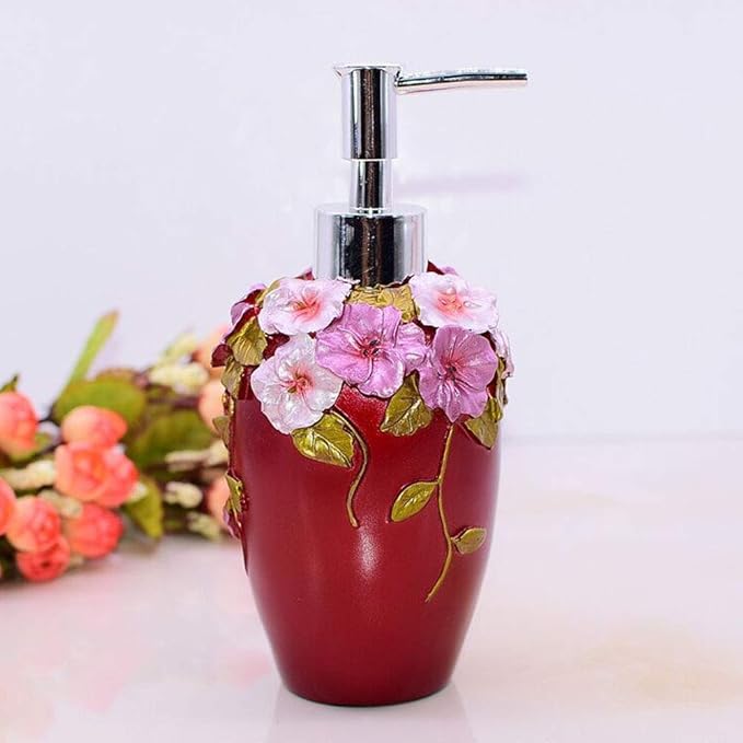 LUANT Vintage Pink Bathroom Accessories, 5Piece Bathroom Accessories Set, Bathroom Set Features, Soap Dispenser, Toothbrush Holder, Tumbler & Soap Dish - Bath Gift Set (deep red)