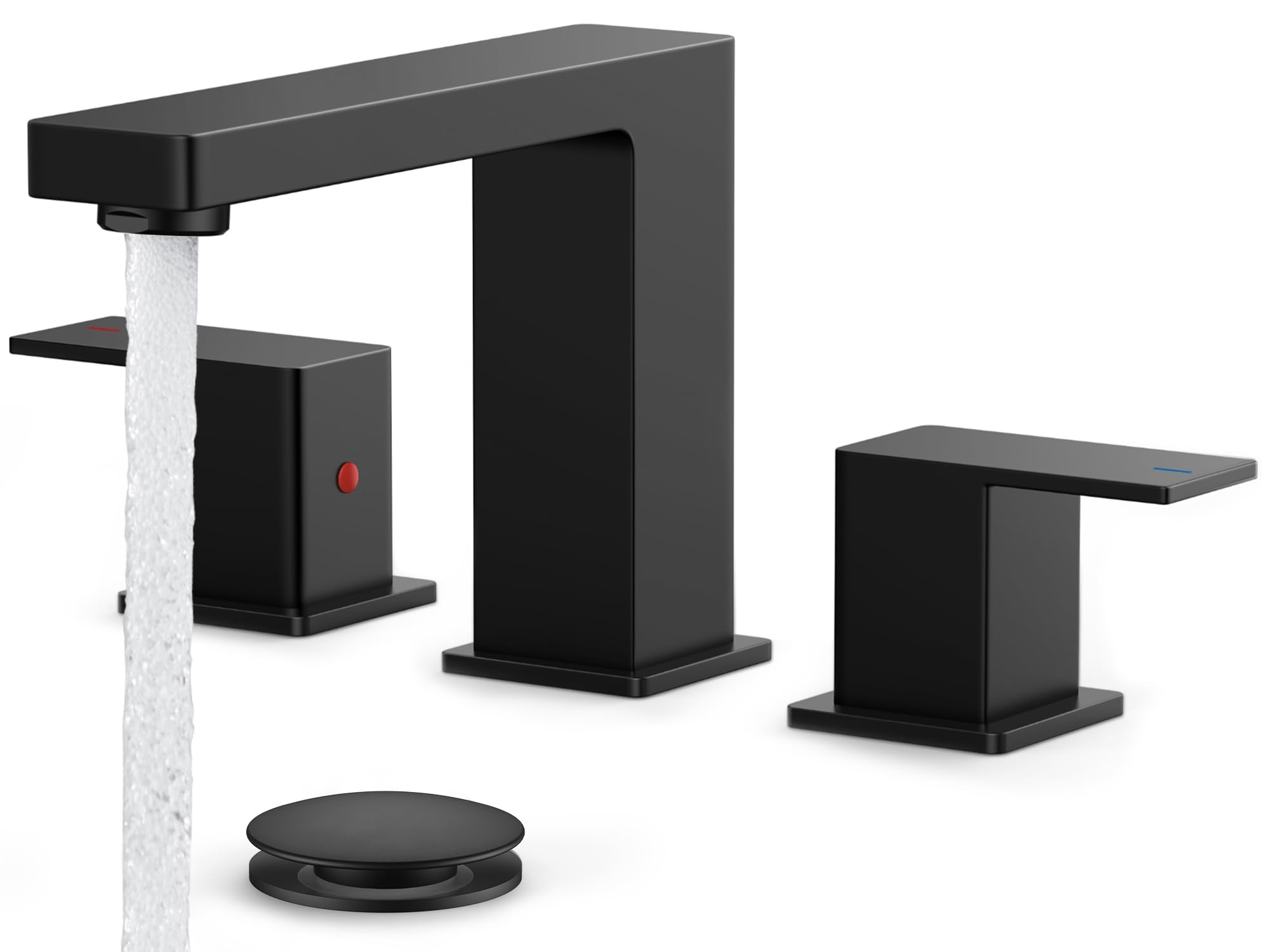 FORIOUS Black Bathroom Faucet 3 Hole, Matte Black Bathroom Sink Faucet Wide