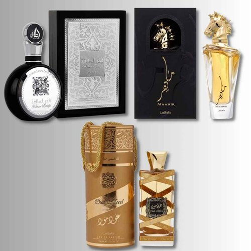 Lattafa for Unisex 3 Piece Eau de Parfum Gift Set (Maahir + Fakhar for Men + Oud Mood Elixir) 3.4 Ounce/100 ml each