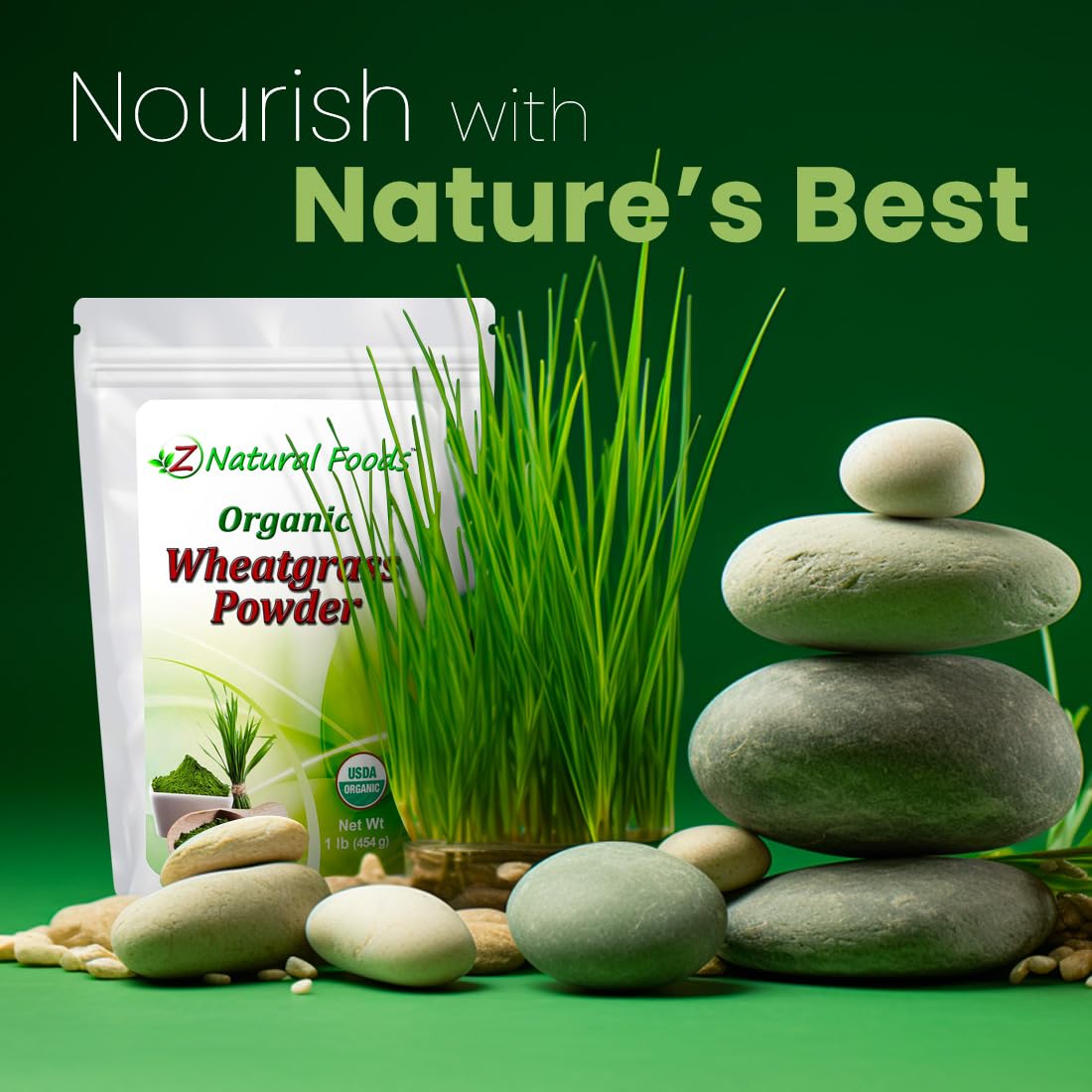 Z Natural Foods Organic Wheatgrass Powder, Green Superfood Powder for Smoothies, Juices, Shakes, and Recipes, Nutrient-Rich Powder, 100% Pure, Raw, Non-GMO, Vegan, Gluten-Free, 87 Servings, 1 lb