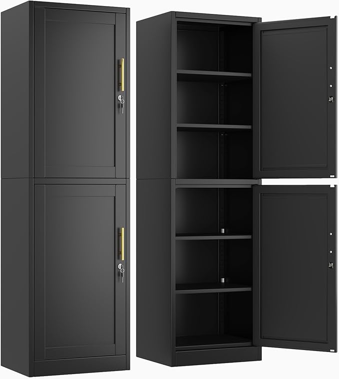 Metal Locker Tall Narrow Storage Cabinet, 67" H Locking Tool File Cabinets Snack Locker Organizer for School Classroom,Bedroom,Gym Home Office,Entryway and Hallway (20" W 2Door Black)