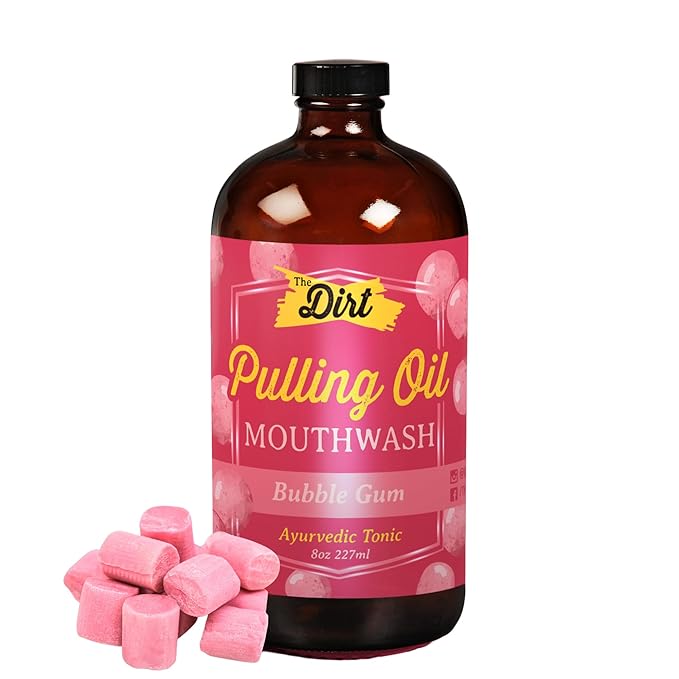 THE DIRT Oil Pulling Mouthwash - Gluten Free - Removes Plaque, Tartar, Bad Breath & Whitens Teeth (Bubblegum, 8 Ounce)