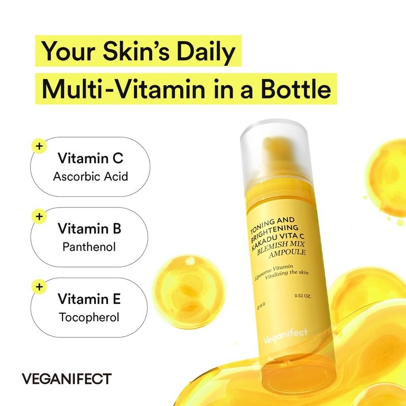 VEGANIFECT Vita C Ampoule, Dark Spot Correction, Boosting Skin Luminosity, Korean Skin Care, Vegan,0.5 Fl Oz