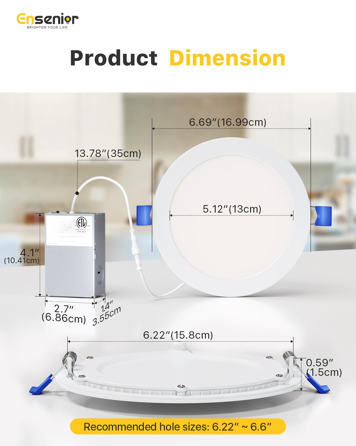 Ensenior 24 Pack 6 Inch LED Recessed Ceiling Light, Dimmable, 2700K-5000K 5CCT, 1200LM 12W 120V, High Brightness Canless Wafer Downlight - ETL&FCC&IC