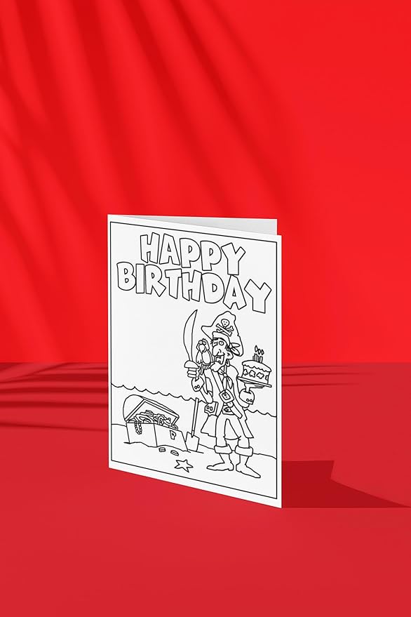 Stonehouse Collection | Happy Birthday Pirate Set of Coloring Greeting Cards | 12 Kids Color Card and Envelopes (Pirate)
