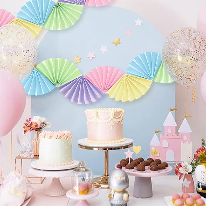 Macaron Paper Fan Garland - Paper Fan Garland Party Decorations - Perfect for Birthday Parties, Holiday Decorations, Family Gatherings, Weddings and More (Macaron)