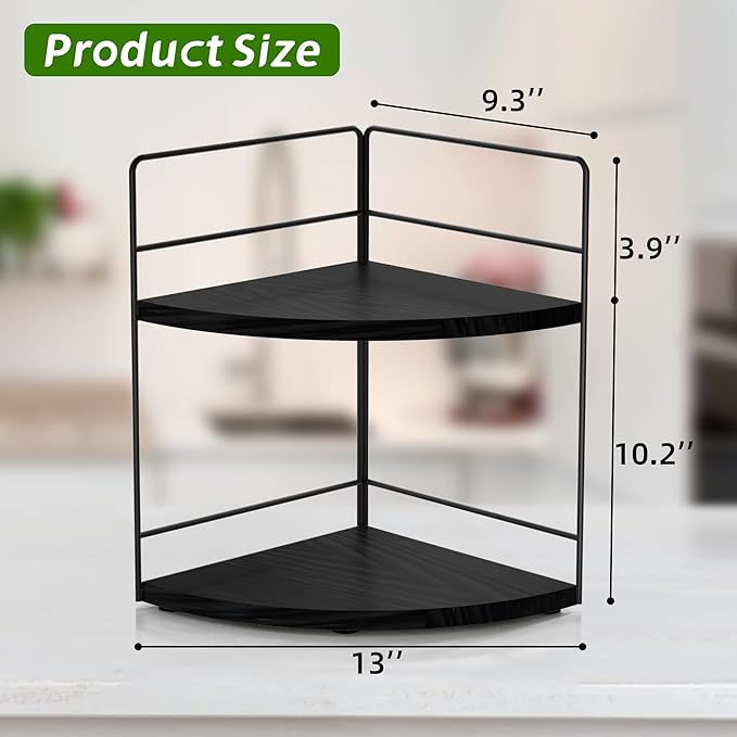 ZGO 2-Tier Bathroom Counter Organizer, Corner and Makeup Organizer for Vanity and Kitchen Counter, Perfume Organizer (Black)