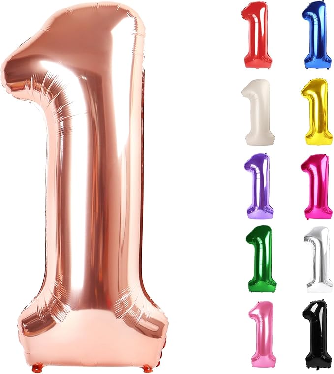 Rose Gold Number 1 Balloon for First Birthday 40 Inch, 1st One Number Balloons Birthday Decorations for Girl Boy Toddler Baby