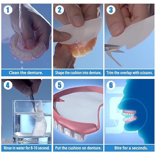 Y-Kelin Lower Denture Adhesive Cushions, Adhesive-Free Denture Pads for Sore Gums, 30 Strips