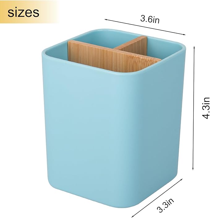 Bamboo Toothbrush Holder for Bathrooms, 3 Slots Toothbrush and Toothpaste Holder Bathroom Counter Organizer for Electric Toothbrushes, Floss, Razors - Blue