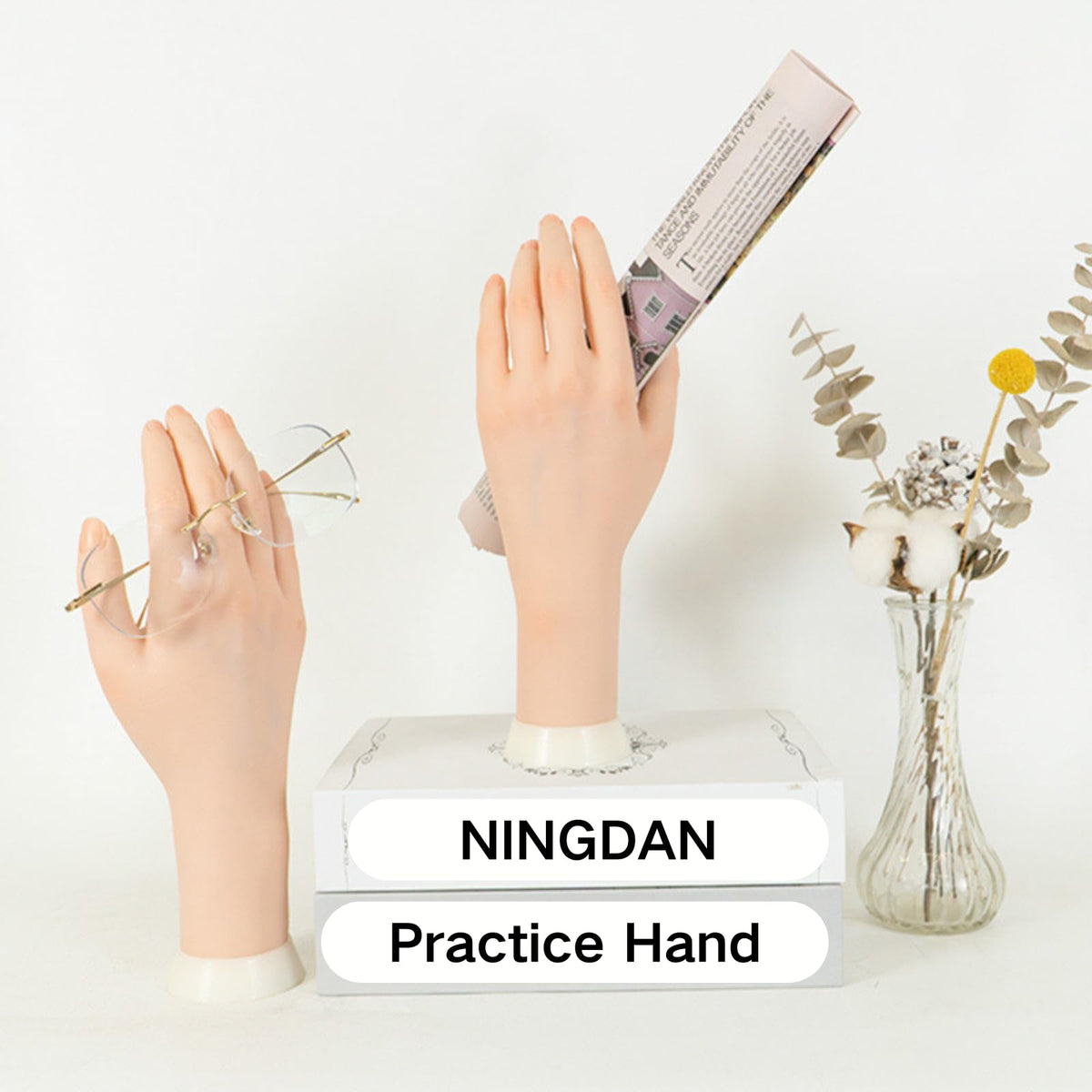 Realistic Practice Hand Flexible Bendable Nail Practice Hand With Holder，NINGDAN Hand Nail Art Training Tools Necklace Bracelet Ring Stand for Showing Photography Props Nail Tech (1pcs Left+bracket)