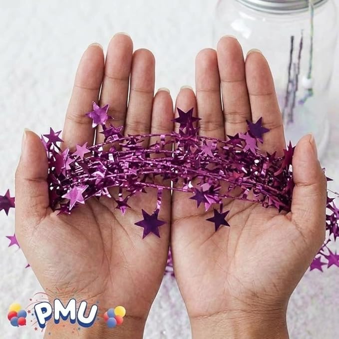PMU 150 Ft Star Wire Shiny Garland Light Pink - Halloween, Christmas Party, Wedding, Birthday, Festive Home Decoration Ornament Light Pink (6pc-25Ft Each)